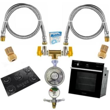 Imagem de Kit Duplo Mangueiras 2,00Mt Instalação Gás Glp Cooktop Forno - MR GÁS