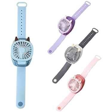 Imagem de Mini ventilador de relógio, mini ventilador portátil elétrico de terceira marcha ultra silencioso, dobrável recarregável por USB, adequado para crianças, adultos para viagens ao ar livre, caminhadas e escaladas (azul)