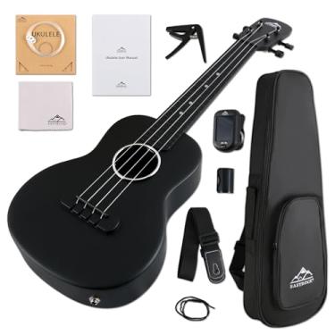 Imagem de Ukulele de concerto elétrico, kit de ukelele de fibra de carbono EASTROCK de 58 cm para profissionais adultos, iniciantes com capa, alça, capo, cordas, preto
