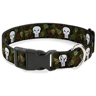 Imagem de Coleira de cachorro clipe de plástico logotipo Justiceiro 4 empilhado repetir camuflagem branco oliva 33 a 45 centímetros 3,8 cm de largura