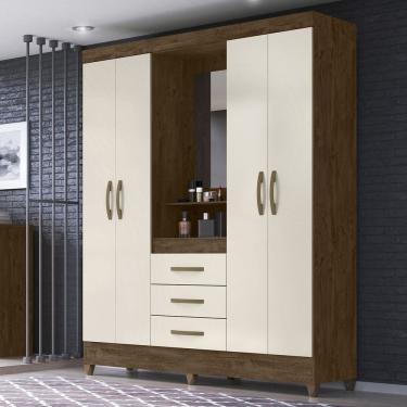 Imagem de Guarda-roupa Casal Capelinha com Espelho 4 Portas e Pés Capri Castanho W/Baunilha