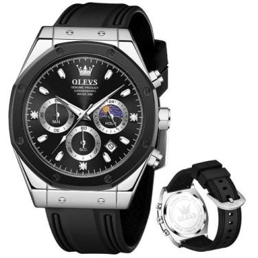 Imagem de Relógio OLEVS Black Moon Phase - Masculino, 44mm, à Prova d'Água