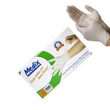 Imagem de Luvas Medix Látex Branca sem Pó Alta Sensibilidade 100 Unid, M