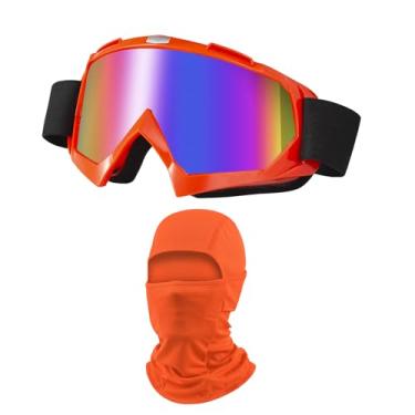 Imagem de LJDJ Óculos de motocross para motocicletas off-road para quadriciclo com proteção solar UV balaclava cobertura facial completa (laranja/colorido + máscara)
