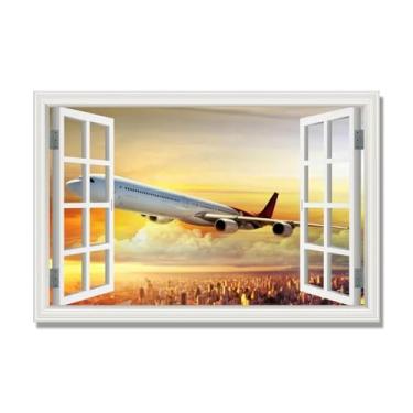 Imagem de Arte de parede em tela de janela aberta, impressão natural em tela, "Avião no céu 22.9 cm, decoração de parede de paisagem de janela, decoração de casa moderna. 80x120cm-31x47in sem moldura