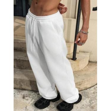 Imagem de Calça Moletom Masculina Lisa Barra Reta Wide Leg Baggy Streetwear - Ma