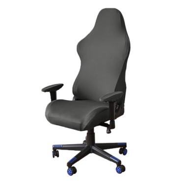 Imagem de Biunnru Conjunto de capa de cadeira elástica para jogos – ajuste universal para cadeiras de escritório/computador, protetor resistente a arranhões com 2 capas de apoio de braço (cinza)