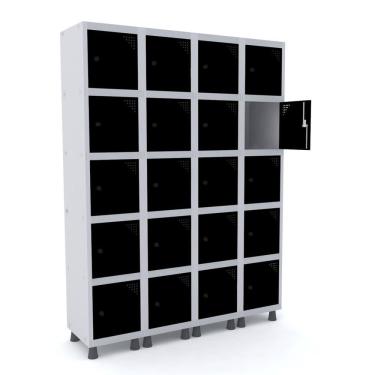 Imagem de Armário Locker Roupeiro 20 Portas Aço Grp 504/20 Pandin Móveis Cinza/preto