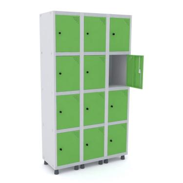 Imagem de Armario Roupeiro 12 Portas Aço Grp 503/12 Pandin Móveis Cinza/verde Miró