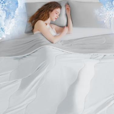 Imagem de Cobertor de edredom refrescante para dormir quente e suores noturnos - Q-Max>0,4 Tecnologia de gelo dupla face com tecido de toque frio, roupa de cama respirável para todas as estações absorve o calor