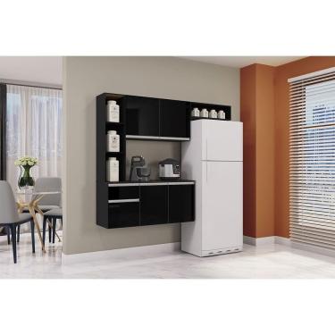 Imagem de Kit Cozinha Suspensa Com Balcão Mel Poquema Moveis Preto