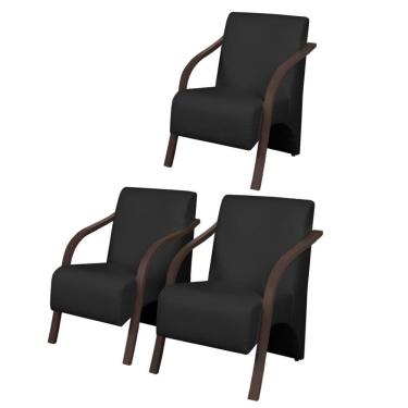 Imagem de Kit3 Poltronas Decorativas Vênus 1 Lugar Braço Pé Madeira D Salla Suede