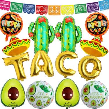 Imagem de 18 peças de decorações de festa de festa suprimentos balões de taco mexicanos para decorações de festa cinco de maio chapéu de abacate jumbo balões de folha de mylar tema fiesta decorações de festa