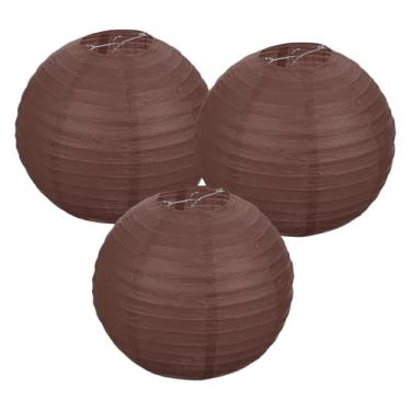Imagem de PATIKIL Lanternas de papel redondas 30 cm/12", pacote com 3 lanternas decorativas penduradas, decoração de festa para aniversário, casamento, chá de panela, decoração de casa, marrom