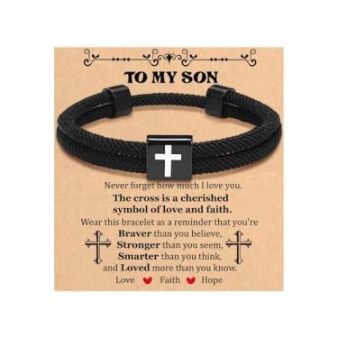Imagem de 72ore Pulseira To My Son de Dad Mom Presentes para Filho Cruz Preta Jesus Presente para Homens Presentes Inspiradores para Ele, Large, Sem Pedra Preciosa