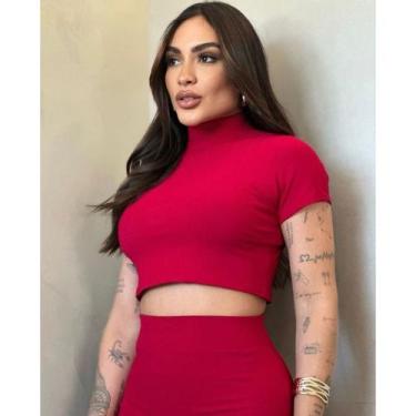 Imagem de Kit modinha blogueira conjunto feminino de cropped + saia cintura alta