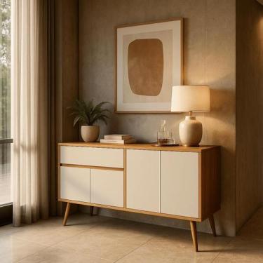 Imagem de Aparador Buffet Ravi 161cm Desing Retro Sofisticado com 4 Portas e 1 G