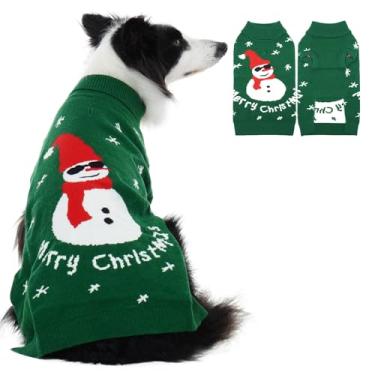 Imagem de Suéter engraçado boneco de neve para cães – Suéter de Natal de malha grossa para cães grandes, meninas e meninos, roupas quentes de férias com orifício de coleira e gola rolê para aquecer o inverno