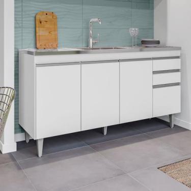 Imagem de Balcão Pia 150cm Cozinha Gabinete 4 Portas 2 Gavetas SEM Tampo Ayla Br