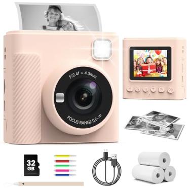 Imagem de TIATUA Câmera De Impressão Instantânea Infantil, Presentes De Natal E Aniversário Para Meninas E Meninos, Câmera Digital Infantil De Vídeo Hd 1080P Com Papel Para Impressão E Cartão 32G, Brinquedo