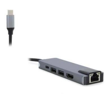 Imagem de Adaptador USB Tipo C 8x1 para HDMI, RJ45, USB 3.0, SD e PD - Bear Cabo