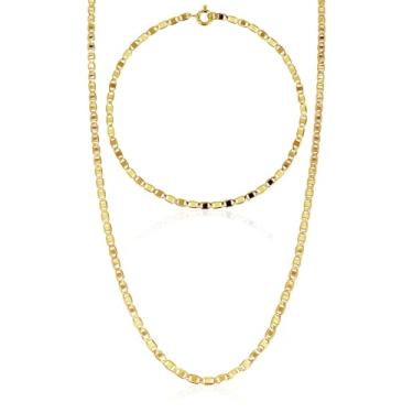 Imagem de Kit de Moeda Antiga Banhado a Ouro 18k Corrente E Pulseira Piastrine 2mm (Corrente70CM + Pulseira21CM)