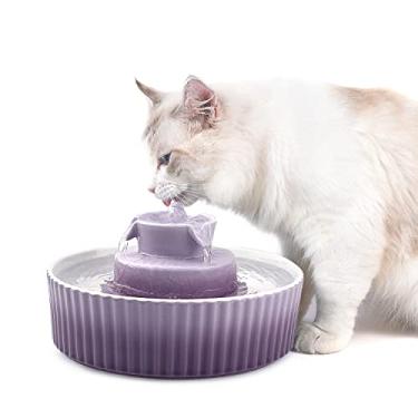 Imagem de Cepheus Fonte de cerâmica para animais de estimação 360, fonte de água avançada de porcelana para gatos, tigela de 200 ml para gatos e cães com filtros de substituição e espuma (roxo)