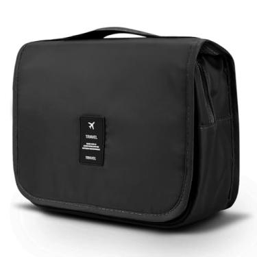 Imagem de Necessaire dobravel Maquiagem Cosméticos Viagem Com Divisória e Cabide para Pendurar Organizador de Maquiagem para Maquiagem Shampoo Perfumes Higiene Pessoal (Preto)