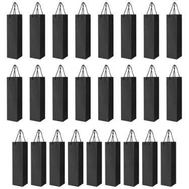 Imagem de Porta-sacola para garrafa de vinho CUGBO, sacos de transporte de garrafa de vinho branco e vermelho com alças de papel preto, Preto, 25Pcs Single