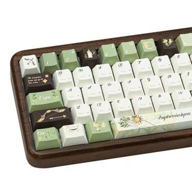 Imagem de GEKUCAP 150 teclas verdes PBT teclas, perfil cereja personalizado tema Laurel, conjunto de teclas de sublimação de tinta para teclados mecânicos Cherry MX 61/64/68/84/87/100/104/108 Cherry MX