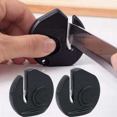 Imagem de Mini apontador portátil para casa, preto, pequeno, facilmente, afiador de facas de frutas, ferramentas de polimento de cozinha, acampamento, 5 x 5,5 cm