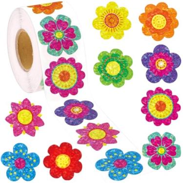 Imagem de 500 pçs adesivos de flores rolo 2,5 cm adesivos de vinil glitter para crianças 9 design etiqueta autoadesiva sala de aula recompensa decalques à prova d'água para decorações de diário de aniversário