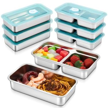 Imagem de Blushtier 8 recipientes de lanche de aço inoxidável, reutilizáveis para lanches Grab and Go, compartimento duplo, condimento com tampa, armazenamento de alimentos de aço inoxidável para viagens em