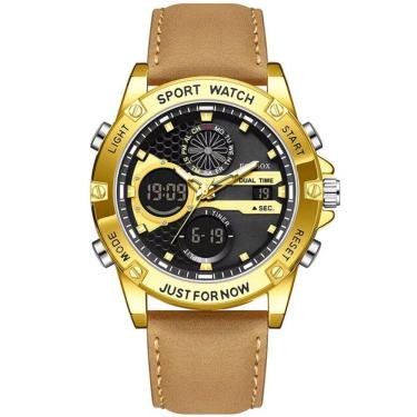 Imagem de Relógio Digital Esportivo Quartzo Display Duplo á Prova D´agua Preto Dourado