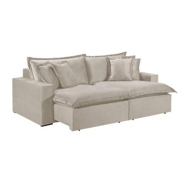 Imagem de Sofá 5 Lugares Retrátil Encosto Fixo M-145 Veludo Martins Creme