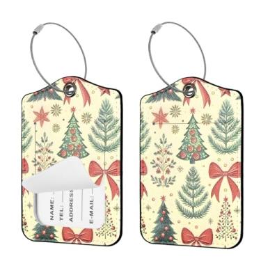 Imagem de Seorsok 2 etiquetas de viagem de bagagem para malas, etiqueta de nome de couro PU de Natal com capa de privacidade e cartão de identificação e anel de metal durável adequado para bolsas e mochila