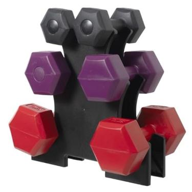 Imagem de Kit de Halteres Sextavados com Suporte 3 Pares 1kg 2kg 3kg Pesos Academia Musculação Exercícios Treino Funcional Casa