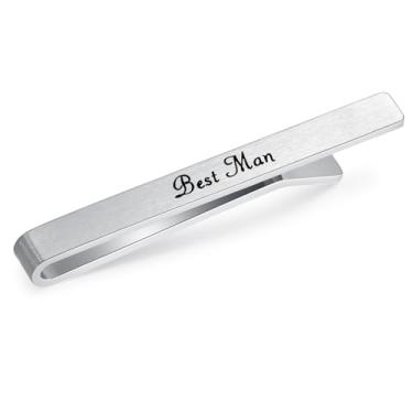 Imagem de HONEY BEAR Barra de prendedor de gravata masculina para casamento, casamento, tamanho normal, 5,4 cm, prata, Prata escovada, 5.4cm