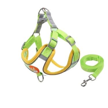 Imagem de Coleira Peitoral para Cachorros e Gatos com Guia – Ajustável, Respirável, Material Refletivo, Confortável e Seguro – Peitoral Tipo Colete em Poliéster para Passeios(Verde,L/7-10 Kg)