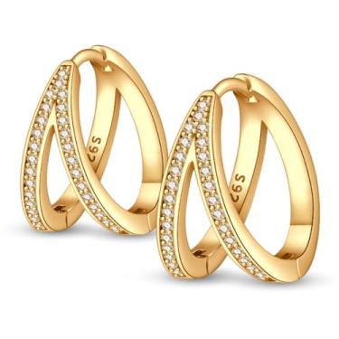 Imagem de QIKAOLA Brincos de argola banhados a ouro 14 K para mulheres, brincos de zircônia cúbica banhada a ouro rosa 14 K brincos pendentes de gota de ouro joias presente, Zircônia cúbica, Zircônia cúbica