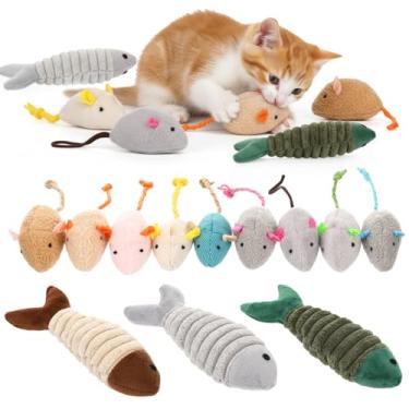 Imagem de Leitee Pacote com 12 brinquedos para gatos de pelúcia, ratos e peixes, brinquedo de rato para gatinhos internos para eliminar o tédio, multicoloridos, não preenchidos com erva de gato