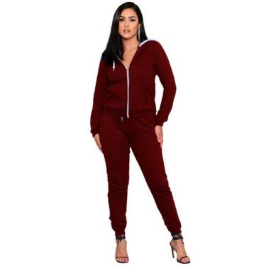 Imagem de Conjunto De Frio Feminino Moletom   Blusa Manga Longa Canguru e Calça 