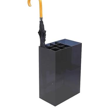 Imagem de Suporte de guarda-chuva de acrílico comercial com bandeja coletora removível e 10 compartimentos, suporte de guarda-chuva moderno ao ar livre e interno, grande suporte de armazenamento de guarda-chuva