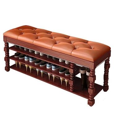 Imagem de Banco de armazenamento de sapatos com almofada acolchoada, organizador de entrada, rack de 3 camadas e caixa dobrável, assento de poliuretano elegante para botas e sapatos - Móveis domésticos que