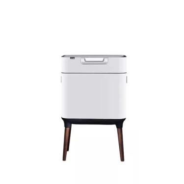 Imagem de Caixote do lixo de cozinha classificado tipo prensa doméstica sala de estar escritório pés altos de aço inoxidável com tampa luz luxo grande capacidade lata de lixo (branco, 26L)