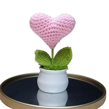 Imagem de Flores de Girassol e Coração em Crochê Decorativo, Arranjo Artificial em Lã para Decoração e Presente(CORAÇÃO ROSA)
