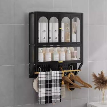 Imagem de Armário de remédios de metal - Armazenamento de banheiro montado na parede com prateleiras ajustáveis e barra de toalha - Economiza espaço acima do vaso sanitário para decoração de casa organizada e