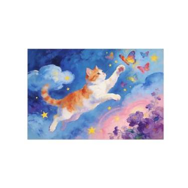 Imagem de Arte de parede animal impressões em tela - gato no céu - pintura moderna decoração - imagens para quarto de crianças escritório 20 x 30 cm 8 x 12 polegadas sem moldura