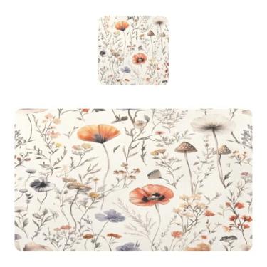 Imagem de Burbuja Jogo americano conjunto de 2, tapetes florais de PVC, antiderrapante, resistente ao calor, à prova d'água, para mesa de jantar, lavável, 30,5 x 45,7 cm