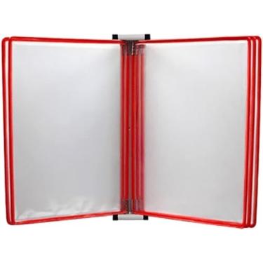 Imagem de Rack de exibição A4 vermelho montado na parede - Suporte de catálogo, sistema de referência, organizador de arquivos que economiza espaço para casa, escritório e escola - solução elegante de